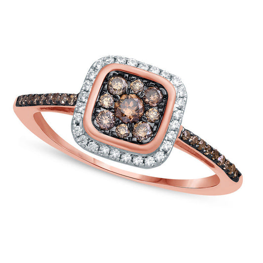 0.38 CT. T.W. Composite Champagne and White Natural Diamond Square Frame Ring in Solid 10K Rose Gold