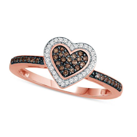0.25 CT. T.W. Composite Champagne and White Natural Diamond Heart Frame Ring in Solid 10K Rose Gold