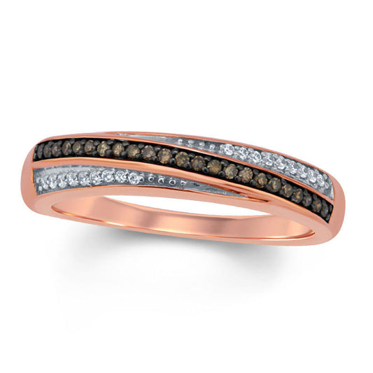 0.17 CT. T.W. Champagne and White Natural Diamond Slant Band in Solid 10K Rose Gold