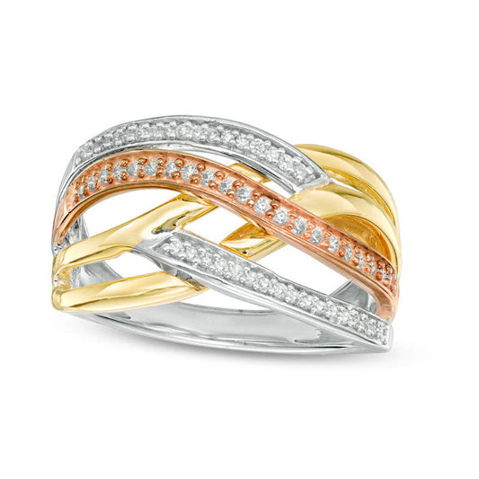 0.25 CT. T.W. Natural Diamond Crossover Ring in Sterling Silver and Solid 10K Two-Tone Gold