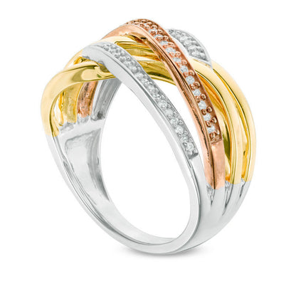 0.25 CT. T.W. Natural Diamond Crossover Ring in Sterling Silver and Solid 10K Two-Tone Gold