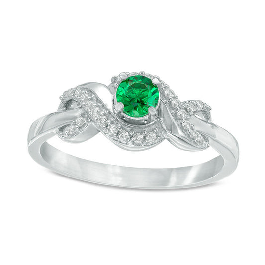 4.0mm Lab-Created Emerald and 0.10 CT. T.W. Diamond Infinity Wrapped Promise Ring in Sterling Silver