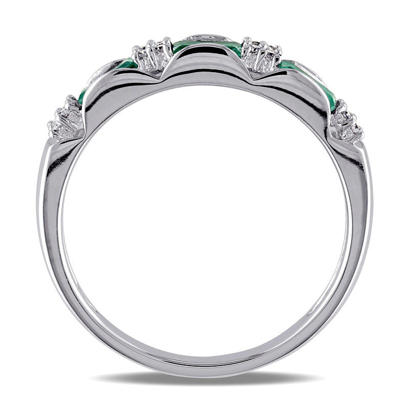 Baguette Emerald and Natural Diamond Accent Three Stone Band in Solid 10K White Gold