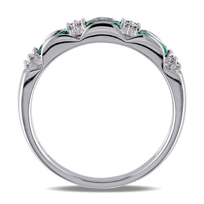 Baguette Emerald and Natural Diamond Accent Three Stone Band in Solid 10K White Gold