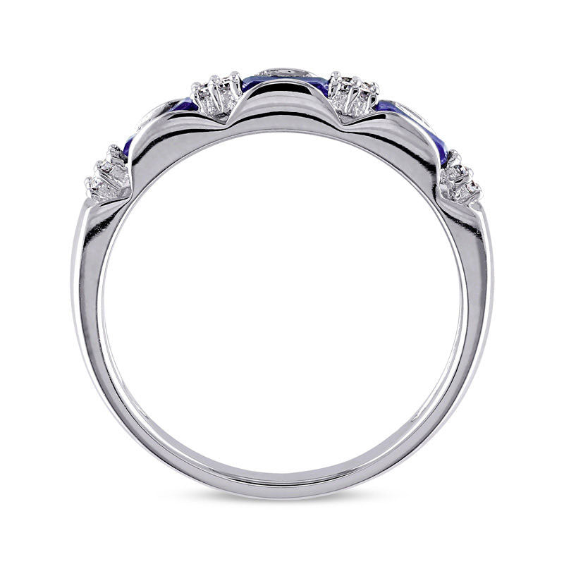 Baguette Blue Sapphire and Natural Diamond Accent Three Stone Band in Solid 10K White Gold