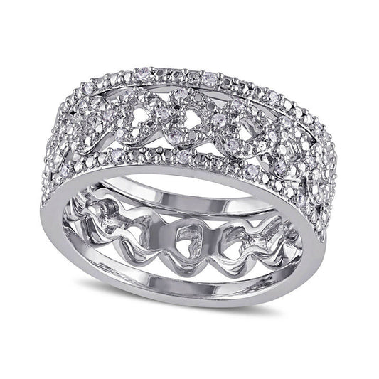 0.13 CT. T.W. Natural Diamond Heart Three Piece Stackable Band Set in Sterling Silver