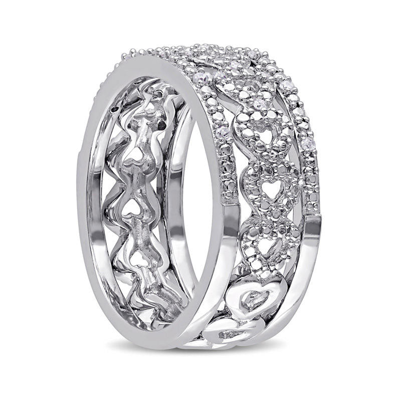 0.13 CT. T.W. Natural Diamond Heart Three Piece Stackable Band Set in Sterling Silver
