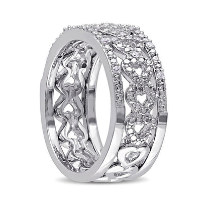 0.13 CT. T.W. Natural Diamond Heart Three Piece Stackable Band Set in Sterling Silver