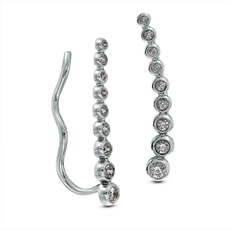 0.25 CT. T.W. Diamond Bezel-Set Tapered Circles Crawler Earrings in 10K White Gold
