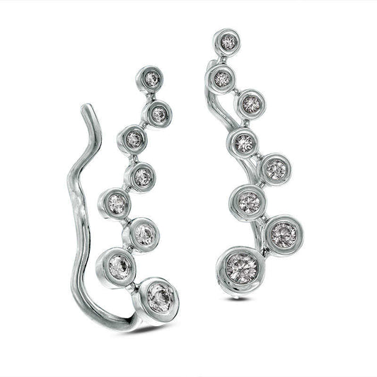 0.33 CT. T.W. Diamond Bezel-Set Zig-Zag Crawler Earrings in 10K White Gold