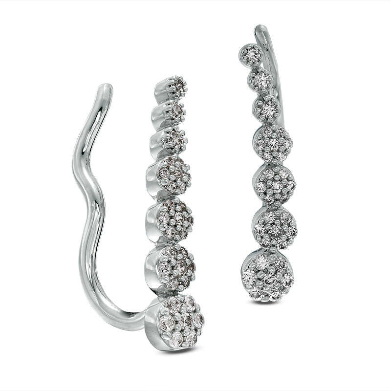 0.25 CT. T.W. Composite Diamond Tapered Circles Crawler Earrings in 10K White Gold