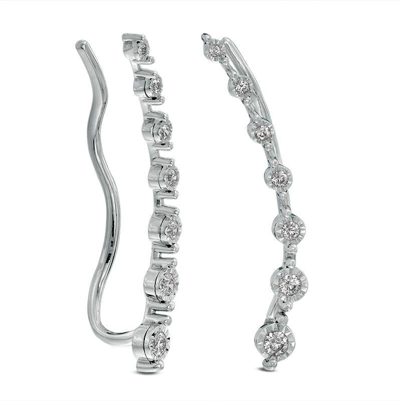 0.25 CT. T.W. Diamond Station Crawler Earrings in 10K White Gold