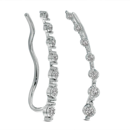 0.25 CT. T.W. Diamond Station Crawler Earrings in 10K White Gold