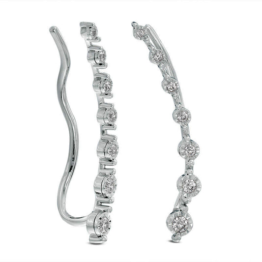 0.25 CT. T.W. Diamond Station Crawler Earrings in 10K White Gold