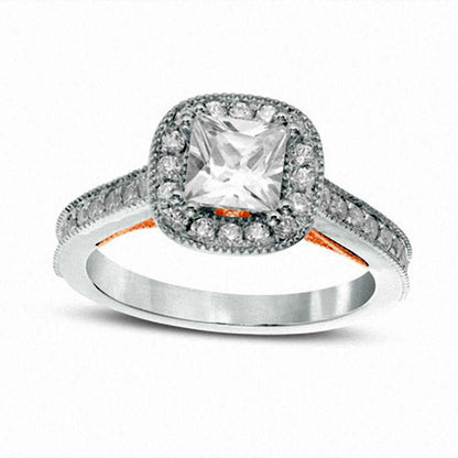 1.38 CT. T.W. Princess-Cut Natural Diamond Antique Vintage-Style Engagement Ring in Solid 14K Two-Tone Gold