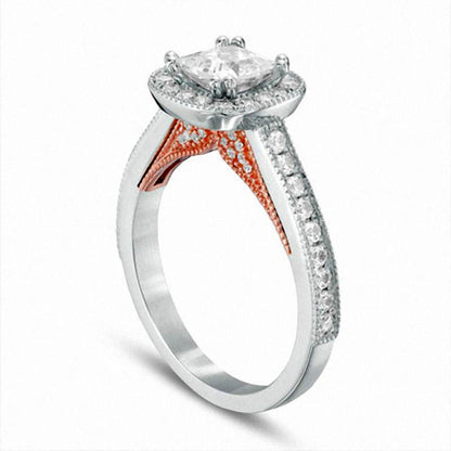 1.38 CT. T.W. Princess-Cut Natural Diamond Antique Vintage-Style Engagement Ring in Solid 14K Two-Tone Gold