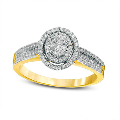 0.33 CT. T.W. Composite Natural Diamond Double Oval Frame Engagement Ring in Solid 10K Yellow Gold