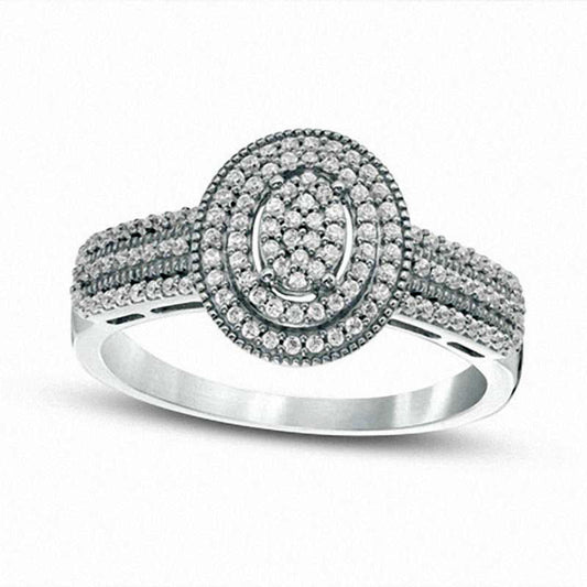 0.33 CT. T.W. Composite Natural Diamond Double Oval Frame Antique Vintage-Style Engagement Ring in Solid 10K White Gold
