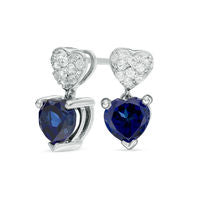 6.0mm Lab-Created Blue and White Sapphire Double Heart Drop Earrings in Sterling Silver