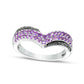 Amethyst and 0.10 CT. T.W. Enhanced Black Natural Diamond Triple Row Chevron Band in Sterling Silver