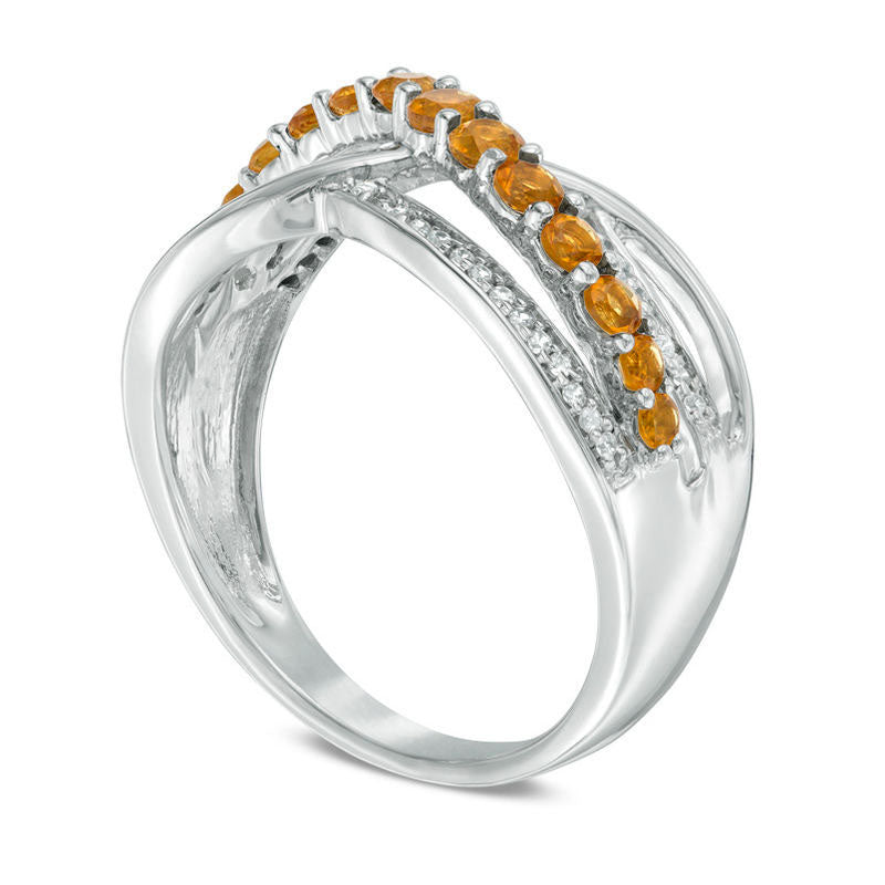 Citrine and 0.10 CT. T.W. Natural Diamond Multi-Row Crossover Ring in Sterling Silver