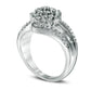 Lab-Created White Sapphire and 0.20 CT. T.W. Baguette Diamond Triple Row Bypass Ring in Sterling Silver