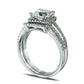 6.0mm Princess-Cut Lab-Created White Sapphire and 0.25 CT. T.W. Diamond Frame Split Shank Bridal Engagement Ring Set in Solid 10K White Gold