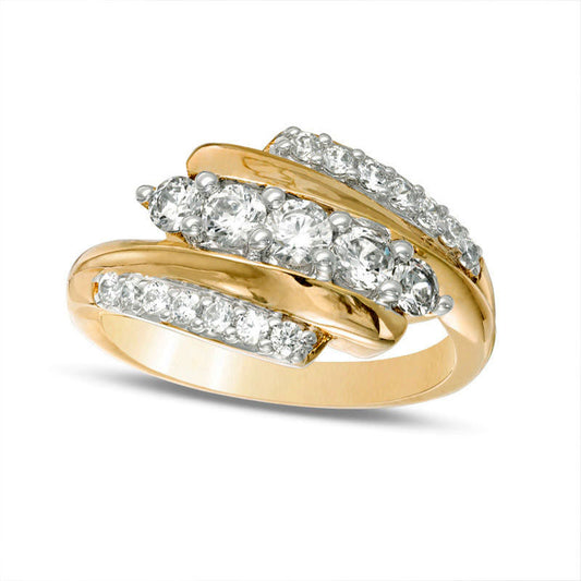 Lab-Created White Sapphire Five Stone Bypass Ring in Solid 10K Yellow Gold