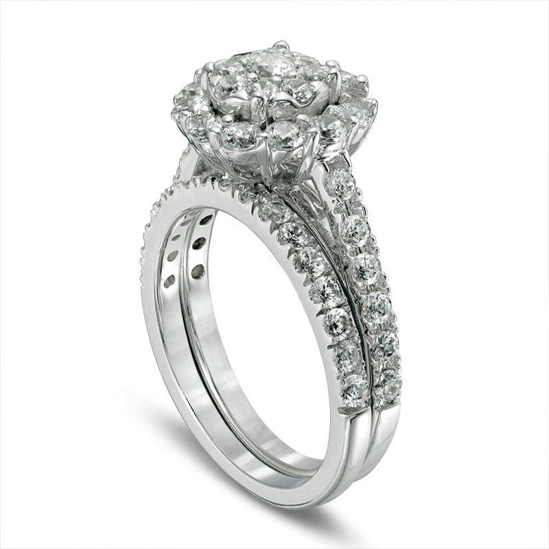 Composite Lab-Created White Sapphire Frame Bridal Engagement Ring Set in Solid 10K White Gold