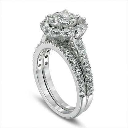 Composite Lab-Created White Sapphire Frame Bridal Engagement Ring Set in Solid 10K White Gold