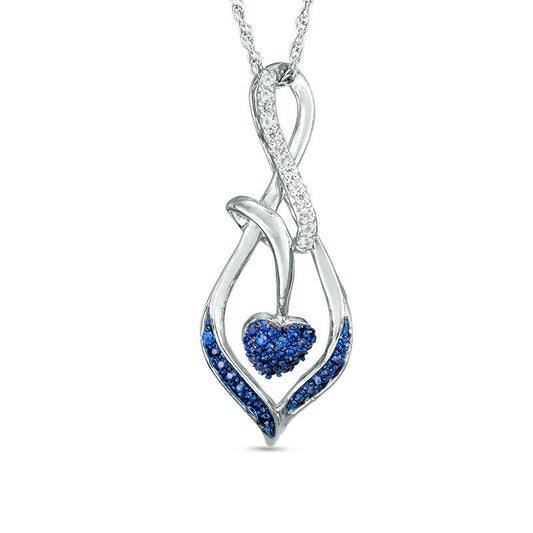 Lab-Created Blue and White Sapphire Heart Infinity Pendant in Sterling Silver