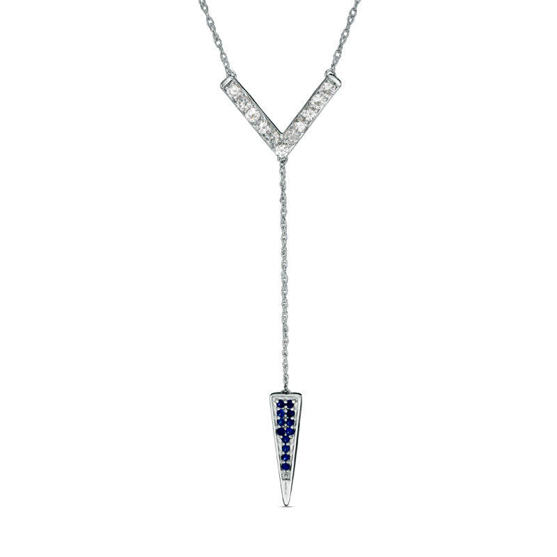 Lab-Created Blue and White Sapphire "Y" Necklace in Sterling Silver - 20.75"