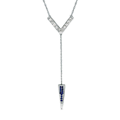Lab-Created Blue and White Sapphire "Y" Necklace in Sterling Silver - 20.75"