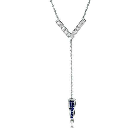 Lab-Created Blue and White Sapphire "Y" Necklace in Sterling Silver - 20.75"