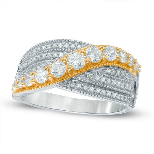 0.75 CT. T.W. Natural Diamond Crossover Antique Vintage-Style Ring in Solid 10K Two-Tone Gold