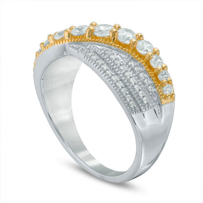 0.75 CT. T.W. Natural Diamond Crossover Antique Vintage-Style Ring in Solid 10K Two-Tone Gold