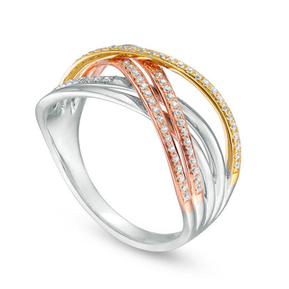 0.20 CT. T.W. Natural Diamond Open Crossover Ring in Solid 10K Tri-Tone Gold