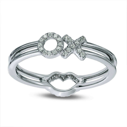 0.10 CT. T.W. Natural Diamond Lips and XO Two-Sided Ring in Solid 10K White Gold