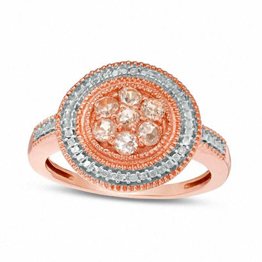 Morganite Cluster and Natural Diamond Accent Antique Vintage-Style Beaded Frame Ring in Solid 10K Rose Gold