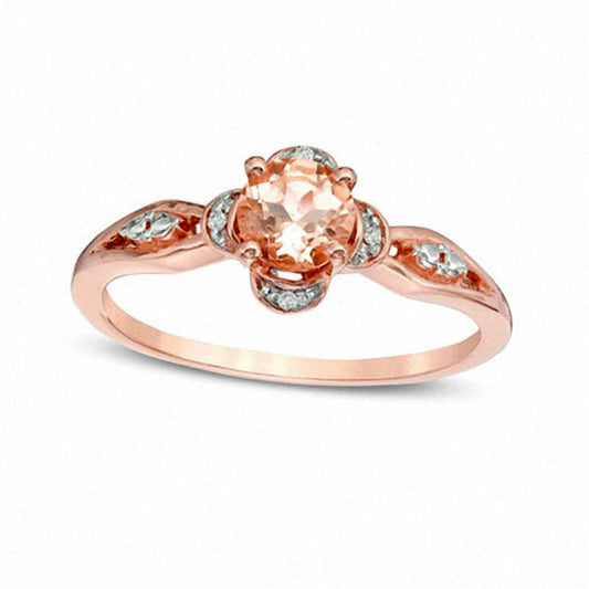 5.0mm Morganite and Natural Diamond Accent Beaded Scallop Frame Ring in Solid 10K Rose Gold