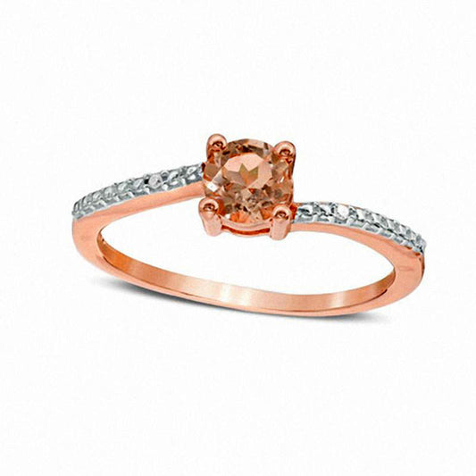 4.0mm Morganite and Natural Diamond Accent Beaded Bypass Engagement Ring in Solid 10K Rose Gold
