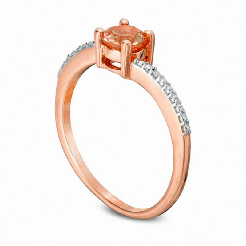 4.0mm Morganite and Natural Diamond Accent Beaded Bypass Engagement Ring in Solid 10K Rose Gold