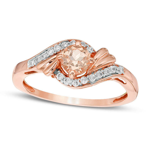 4.0mm Morganite and 0.20 CT. T.W. Natural Diamond Swirl Bypass Ring in Solid 10K Rose Gold