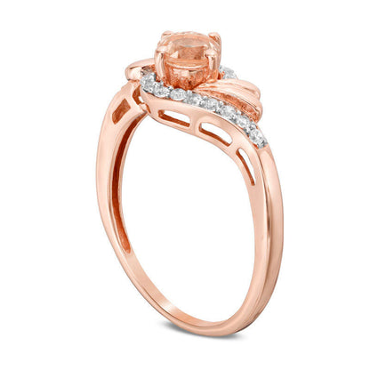 4.0mm Morganite and 0.20 CT. T.W. Natural Diamond Swirl Bypass Ring in Solid 10K Rose Gold