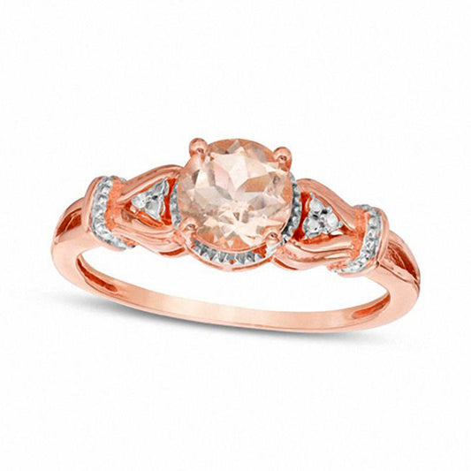 6.0mm Morganite and Natural Diamond Accent Beaded Collar Antique Vintage-Style Engagement Ring in Solid 10K Rose Gold