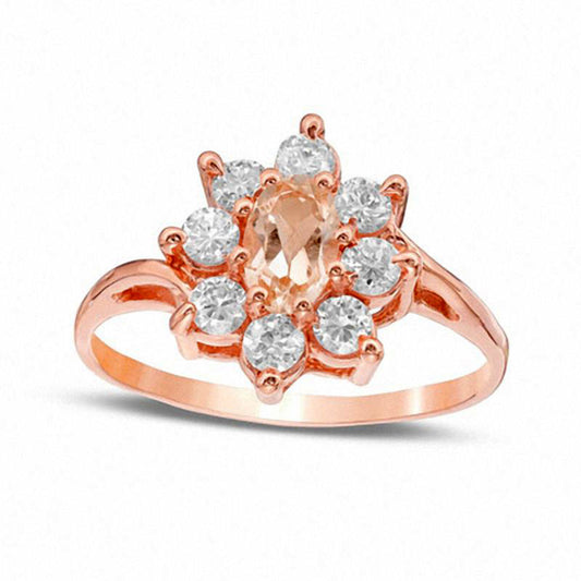Oval Morganite and White Sapphire Frame Ring in Solid 10K Rose Gold