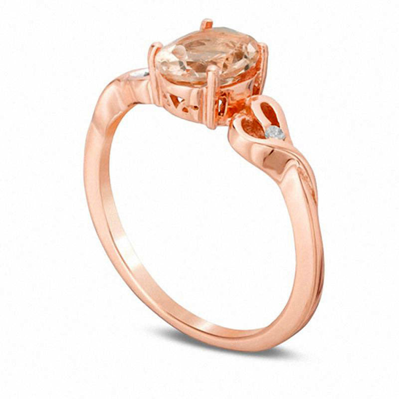 Oval Morganite and Natural Diamond Accent Heart Sides Ring in Solid 10K Rose Gold