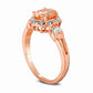 Oval Morganite and Natural Diamond Accent Beaded Sunburst Frame Ring in Solid 10K Rose Gold