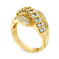 1.0 CT. T.W. Baguette and Round Natural Diamond Layered Wave Ring in Sterling Silver with Solid 14K Gold Plate