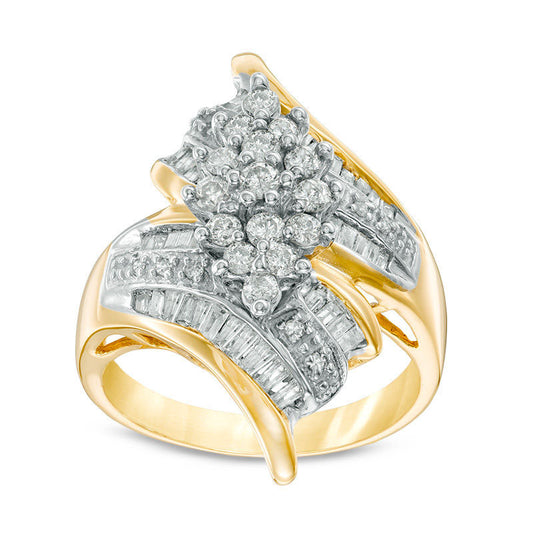 1.0 CT. T.W. Composite Natural Diamond Marquise Bypass Ring in Sterling Silver with Solid 14K Gold Plate